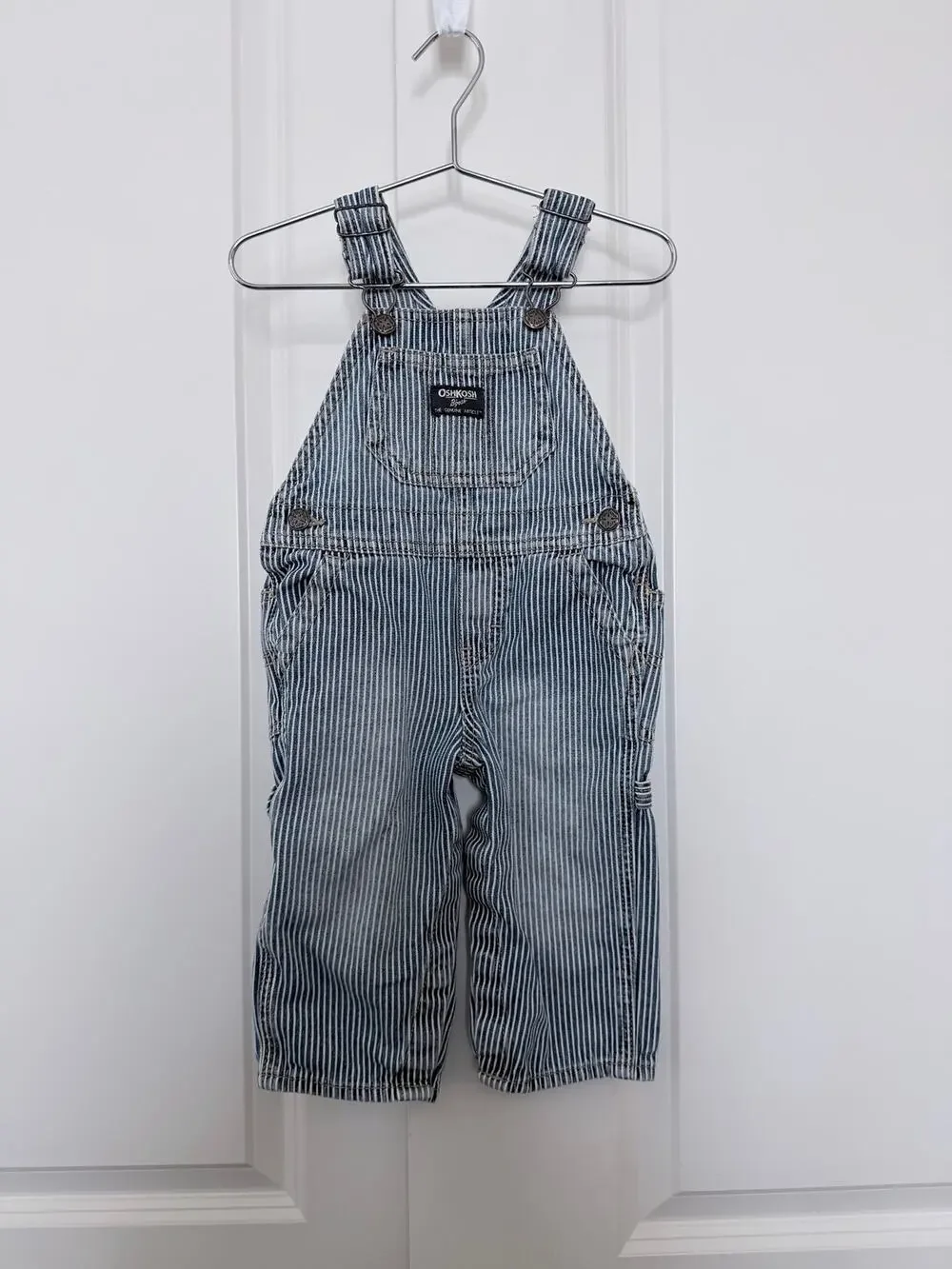 OshKosh B’gosh Railroad Stripe Cargo Overalls blue white